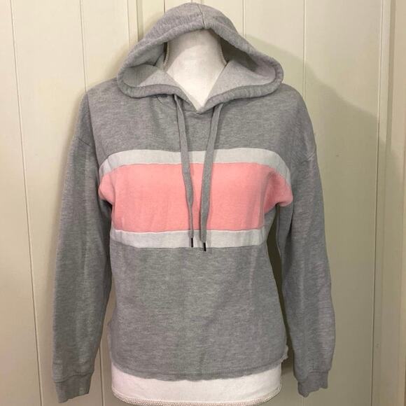 Hippie Rose Gray Pink White Size Small Hoodie Sweater USED Striped Comfy Grey - Picture 1 of 12